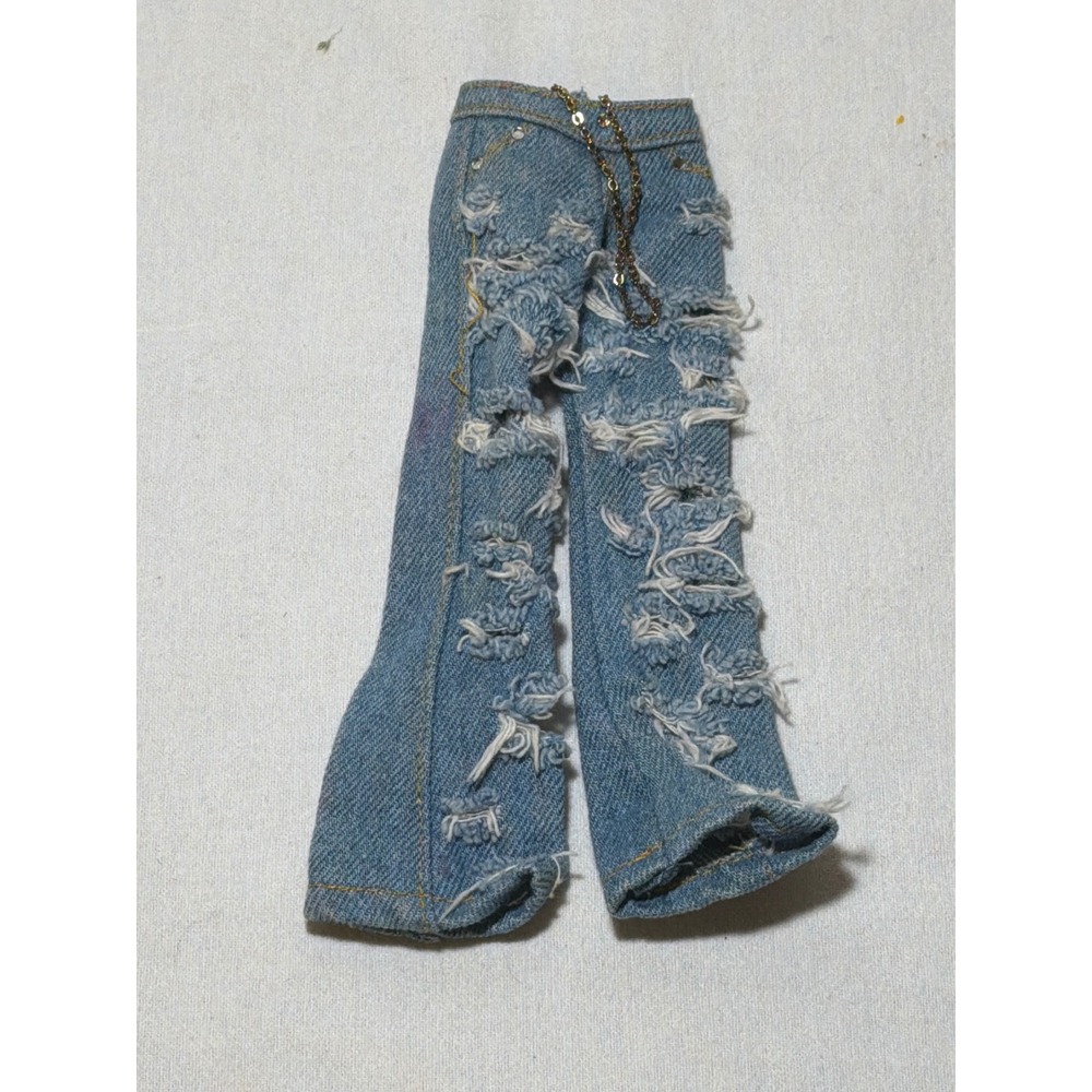 Rainbow High Doll Distressed Flare Jeans Blue Denim Gold Chain MGA Entertainment